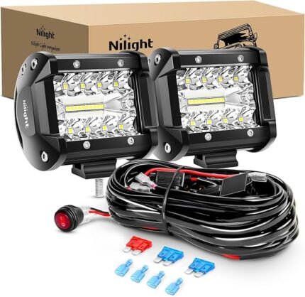 Nilight LED Light Bar 2 PCS 60 W 4‑inch Flood & Spot Combo LED Work Light Pods Triple‑Row con arnés de cableado de 12 ft