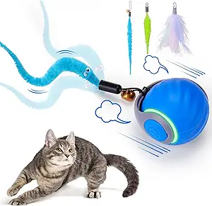 BABORUI – Bola interactiva para gatos con 3 colas, 2 velocidades y batería recargable