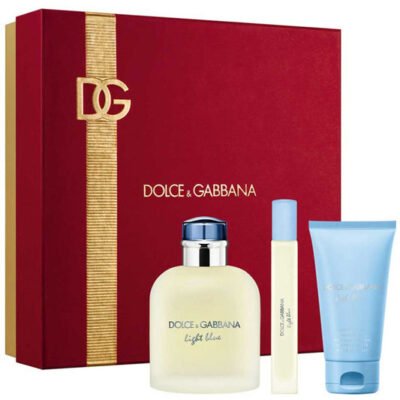 Dolce & Gabbana Estuche Light Blue Hombre 3Pz sobre fondo blanco