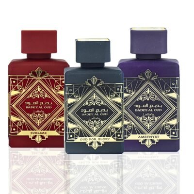 Estuche Badee Oud 3 Piezas de Lattafa con perfil oriental y amaderado