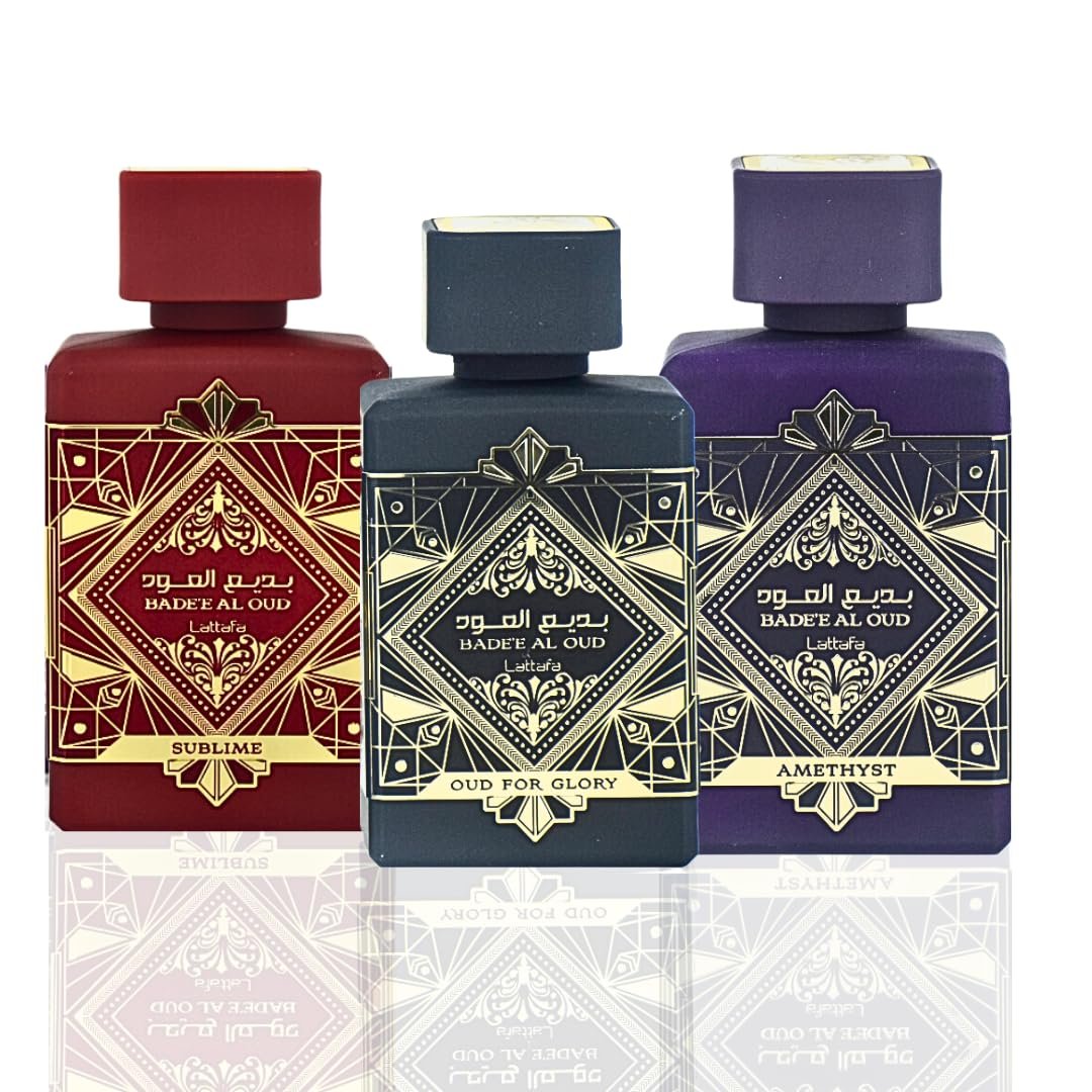 Estuche Badee Oud 3 Piezas de Lattafa con perfil oriental y amaderado